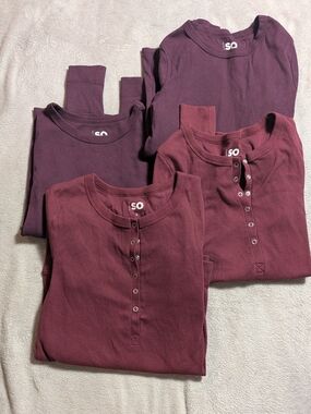 SO Burgundy Henley Long Sleeve Tops - Lot of 4